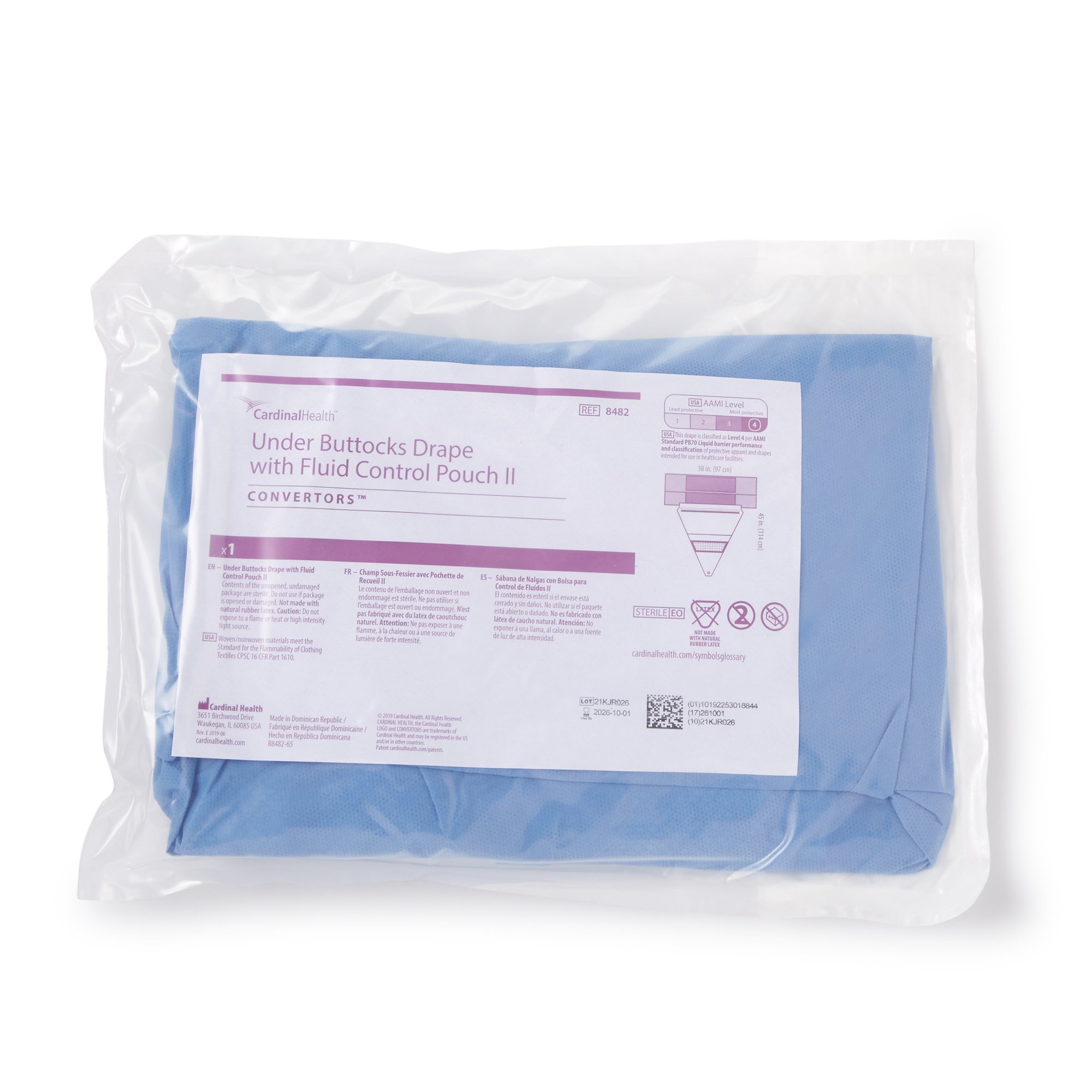 Drape Surgical Under Buttocks W/27' Fluid Collection Pouch,filter screen, drainage port 38 W X 27 W X 45 L Inch Sterile (1/EA 20/CS) by Cardinal  ID 8482
